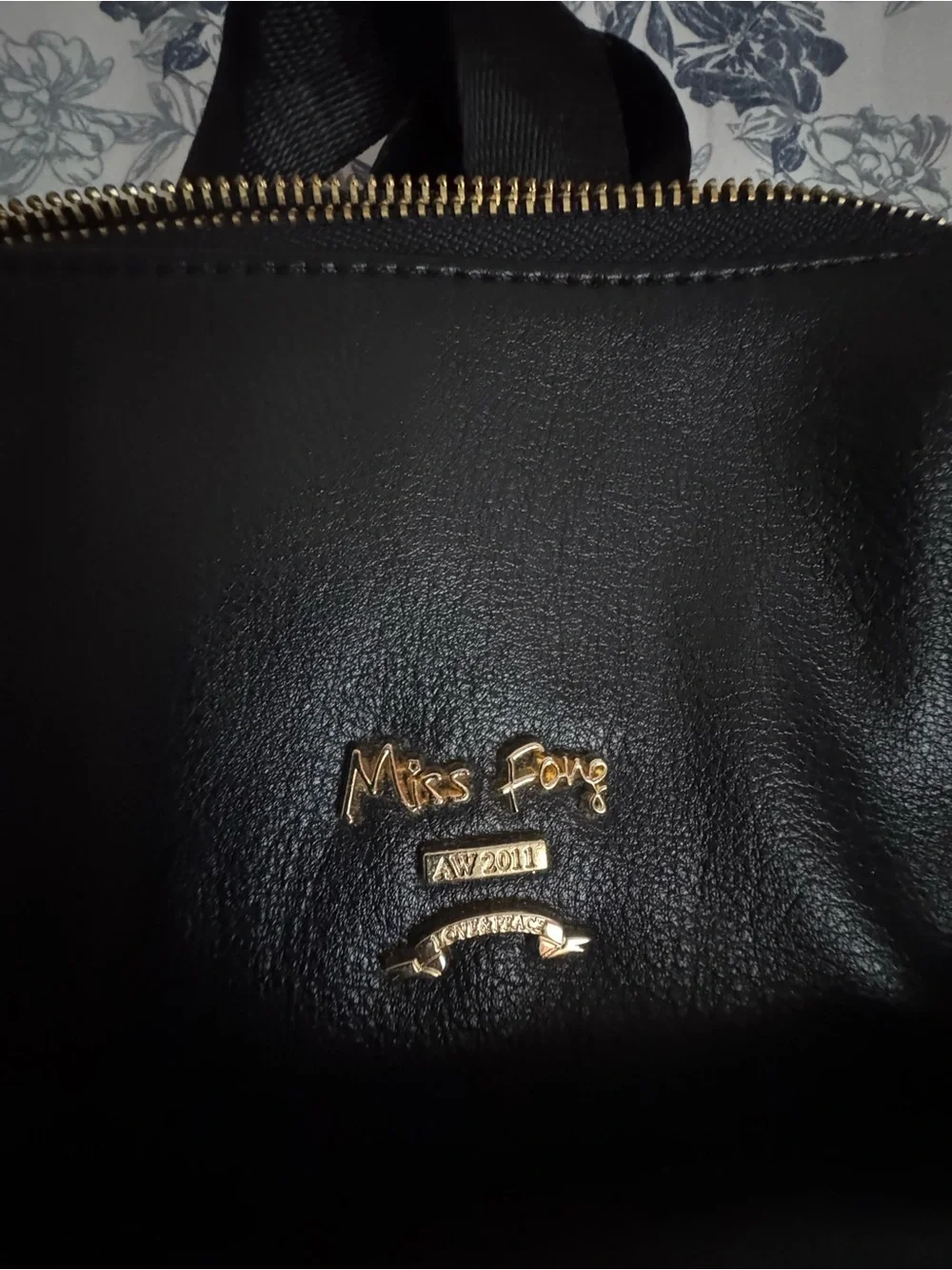 Black Faux Leather Baby Backpack with Gold Accents